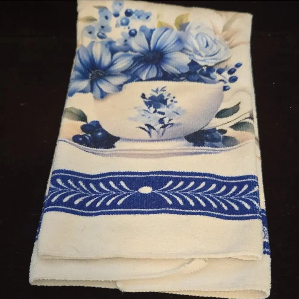 Chinoiserie Blue White Porcelain Kitchen Towels Microfiber Tea Dish Cloth Lot 4